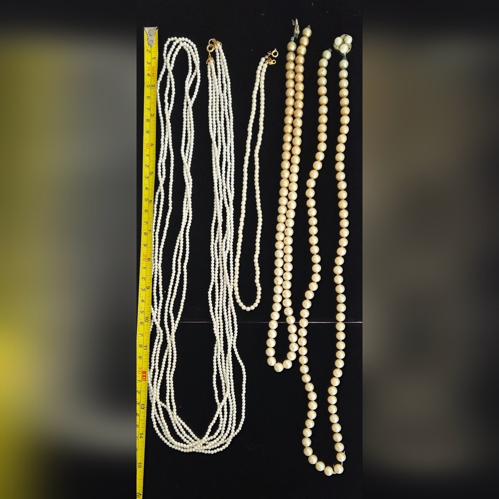 Vintage Cream, White Pearl Necklaces